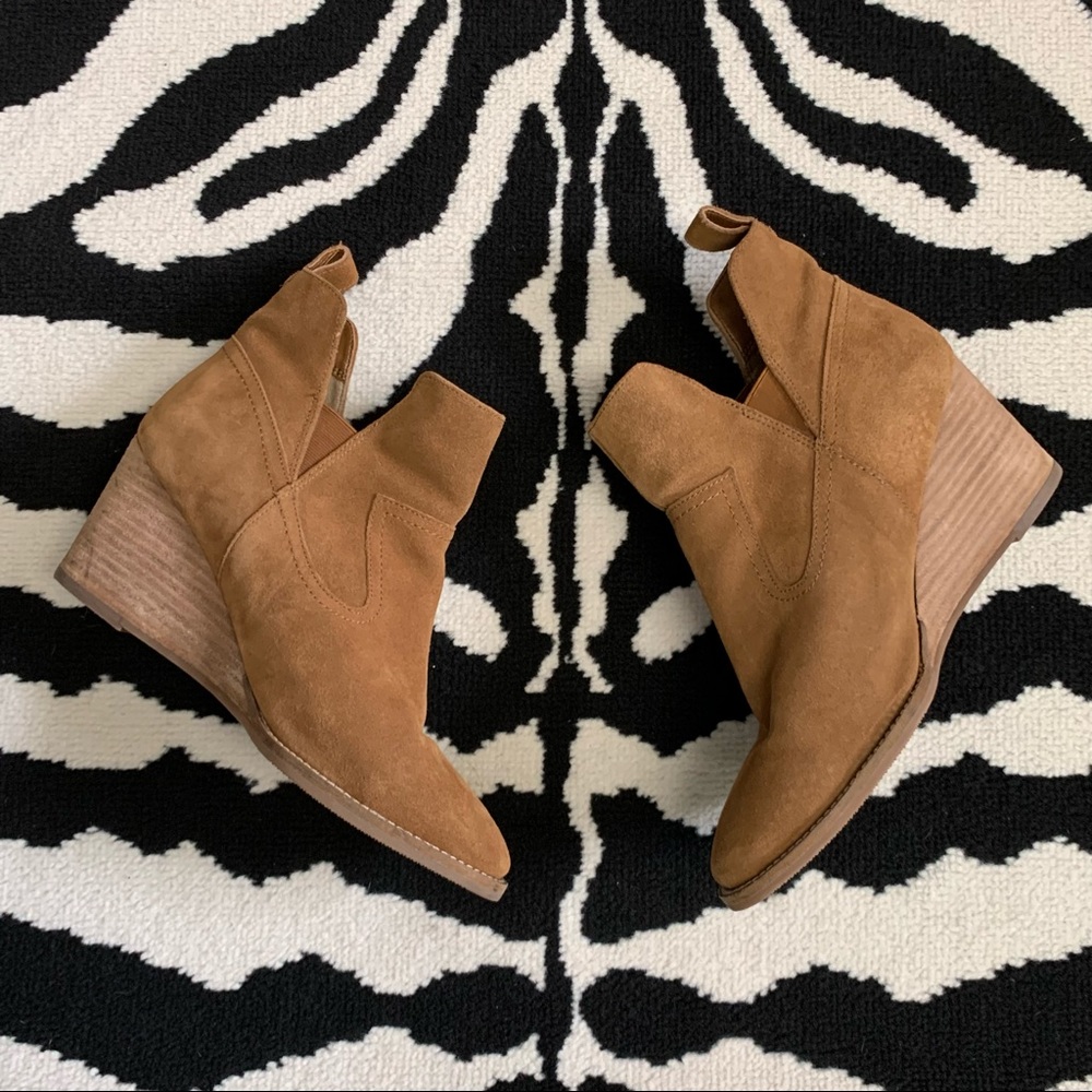 Blondo Irving Waterproof Suede Wedge Bootie In Cognac Size 9.5 - Picture 7 of 13